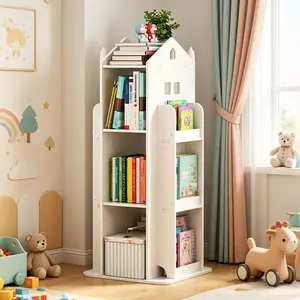 4-Tier 360° Rotating Floor Standing Bookcase, Children's Display Bookshelf for Bedroom, Living Room