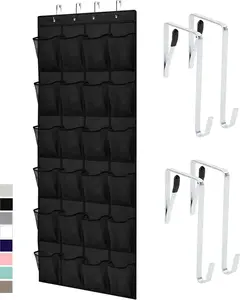 24 Large Breathable Mesh Pockets, Space Saving Hanging Storage Holder, Closet Rack Hanger Holds Up to 40 lbs, Hangs on Closets for Shoes, Accessories, Black