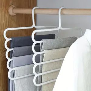Space-Saving 5-Tier Plastic Pants Rack, Multi-Functional Closet Organizer for Pants Skirts Scarves, Home Organization Accessories, Pants Hangers