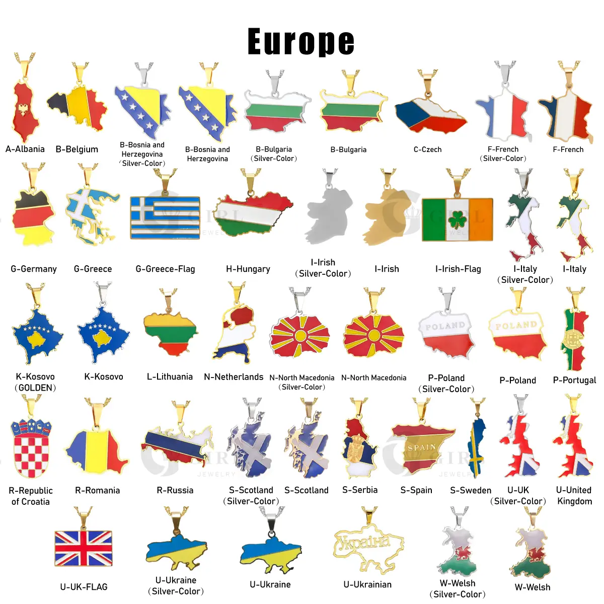 GGIRL Trendy 18K Gold Plated Stainless Steel Europe National Map Flag Pendant Necklaces for Men Women Versatile Meaningful  Fashion Jewelry for Travel Enthusiast, Suitable for Daily Summer Beach Parties Holiday Birthdays Anniversaries All-Match Occasions