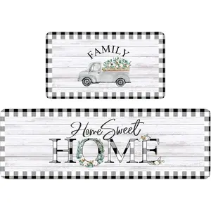2 count Farmhouse Kitchen Rugs Set Non Slip Washable Kitchen Mat Country Black and White Buffalo Checkered Rug Comfort Standing Mats for Hallway Laundry Decor 16 x 28 and 16 x  Inch