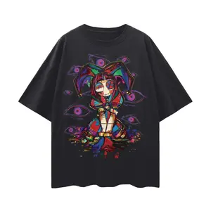 Pomni TADC Abstraction Loose Drop Shoulder T-Shirt, Surreal Circus Cartoon Graphic Tee, Colorful Character Shirt, Streetwear Animation Tee