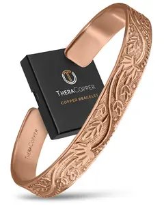 TheraCopper Copper Bracelet for Women (Floral) — 100% Pure Copper Jewelry for Women — Raw, Solid & Uncoated Authentic Handmade Tibetan Bracelet Cuff Bangles Or Bangle Bracelets