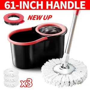 Spin Mop And Bucket Set with Wringer, 360° Rotating Mop Bucket System, Includes 3 Microfiber Mop Refill Heads And A 61-Inch Adjustable Stainless Steel Handle, Ideal for Bathroom Use, Efficient Floor Cleaning, Home Cleaning