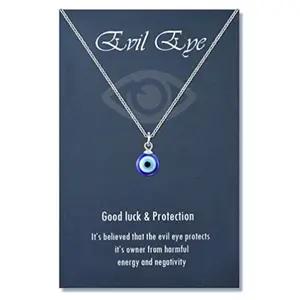 September Laurel  Turkish Blue Evil Eye Necklace Crystal Glass Lucky Eye Pendant Necklace Stainless Steel Clavicle Chain Choker Lady Charm Jewelry