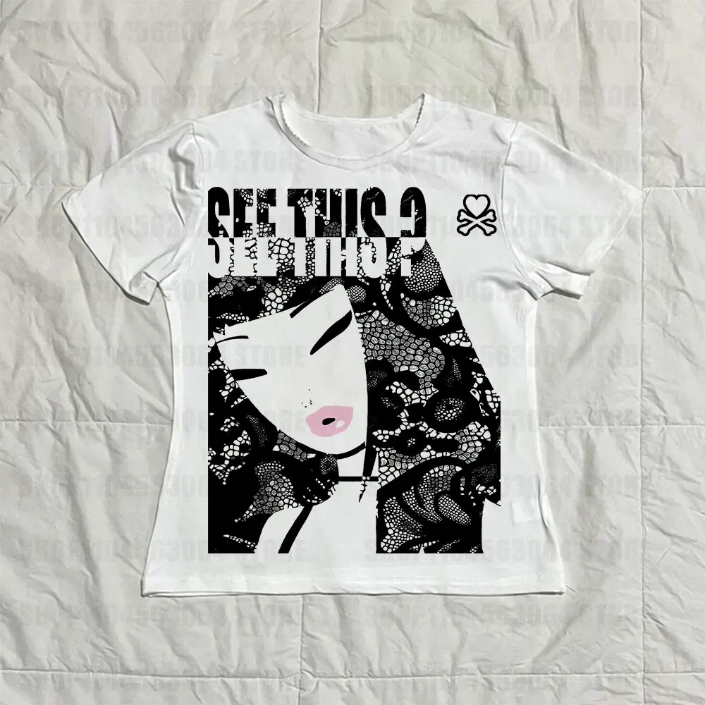 Anime Girl Gothic Crop Top Women 90s Vintage Clothes Clothing Female Woman T-shirts Japanese Y2k Kitty Goth Women's Cropped Emo Emo 2000s Tops Goth Crop Top Women Kpop Shirt| Women's Retro Y2K Shirt | Gift for her | Pinterest Style |Aesthetic Clothing
