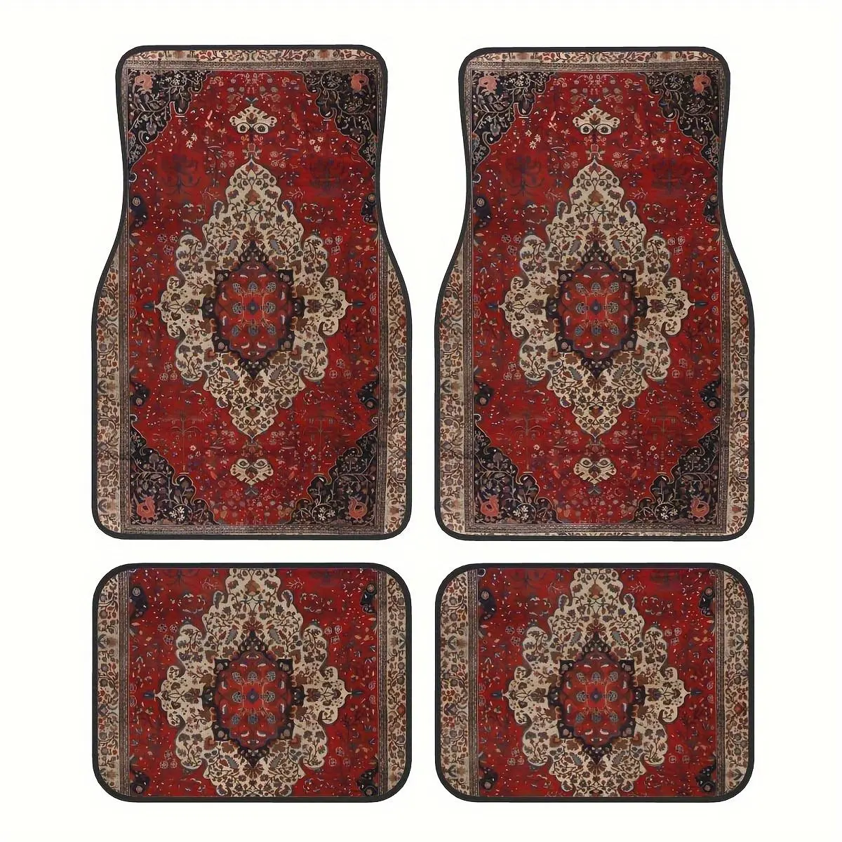 Bohemian Custom Printed 4-Piece Car Floor Mats Set - Universal, Non-Slip, 27in x 17.3in Front & Rear Carpet, Easy-to-Clean Automotive Interior Accessories for Trucks, Car Accessory, Cars/Suvs/Trucks