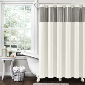 Lush Decor Stitched Woven Stripe Yarn Dyed Recycled Cotton Blend Shower Curtain