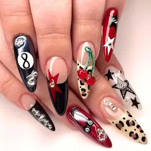 Billiard Ball Press On Nail, Custom 3D Gel Cue Ball Nail Set, Cherry Nail, Cheetah Nail, Perfect Sports Gift for Billiards and Snooker Lover