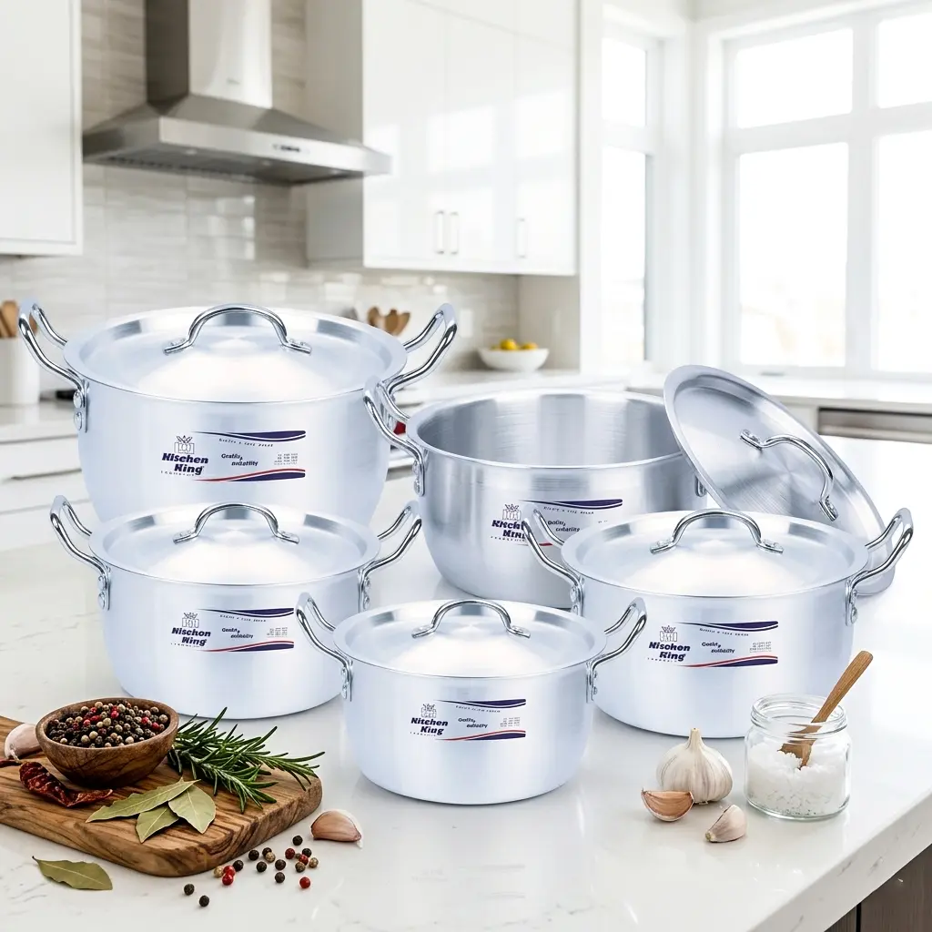 Kitchen King 10 Pcs Heavy-Duty Cookware Set, 7-11 in Sizes (7,8,9,10,11 in) - Modern Hygienic Casseroles & Cooking Pots with Smooth Handles.