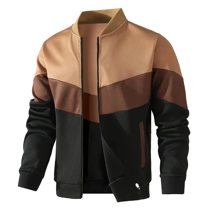 Grandclad Mens Lightweight Jacket Casual Bomber Jacket Color Block Varsity Coat Long Sleeve Menswear