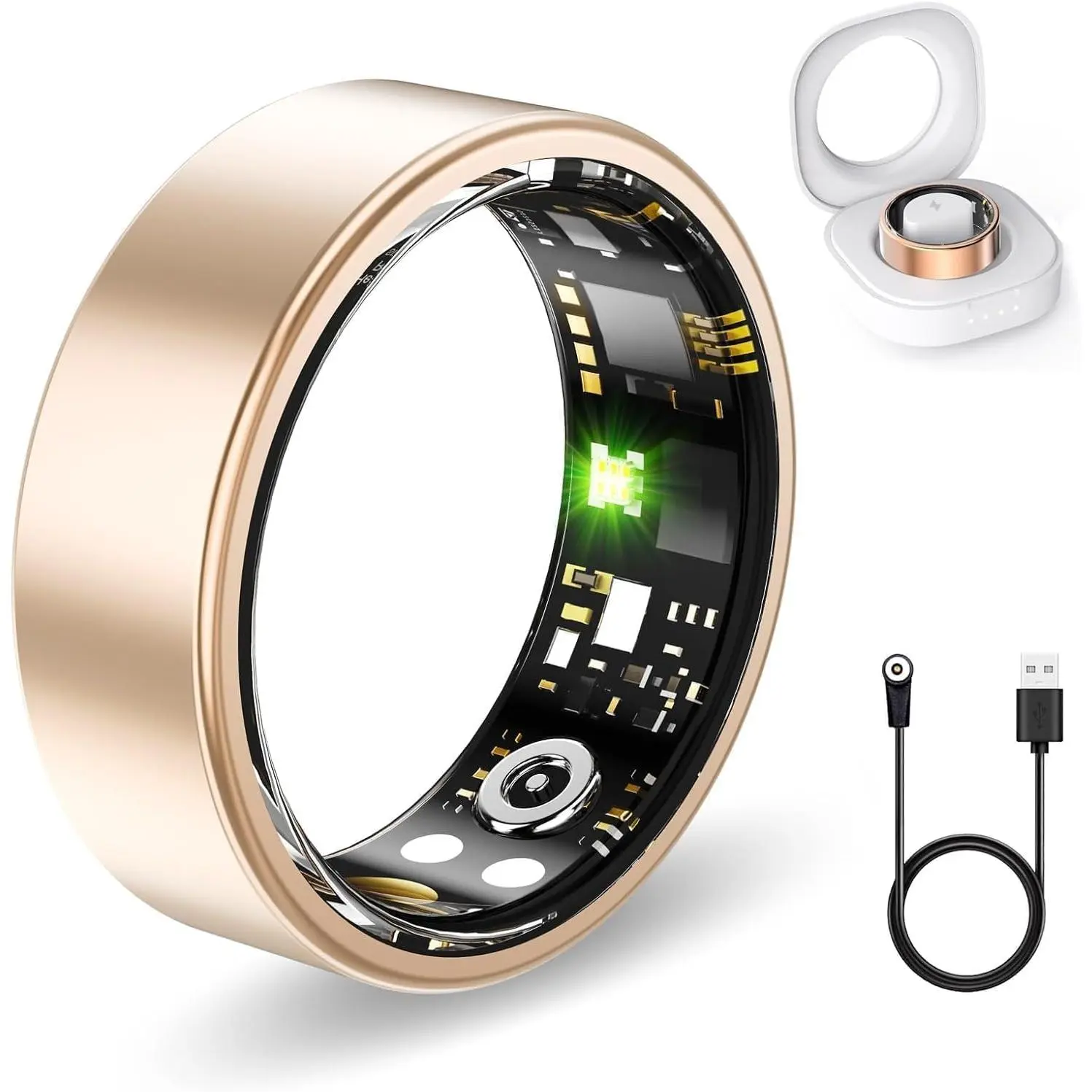 Wireless Wearable Fitness Tracker Ring for Men/Women - SpO2, Stress, Heart Rate Monitoring, Slim Gold, Lightweight Waterproof Stylish, iPhone/Android Compatible, Gym Workouts & Sleep Analysis, Wearable Fitness Trackers