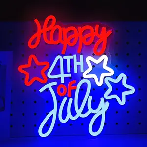 Happy July 4th Neon Light Independence Day Neon Light LED Lighting Decoration Neon Lights Stars July 4th Decoration Adjustable Light Neon Lighting Decoration for Home Bedroom Living Room Holiday Gift summerwins,summerwins