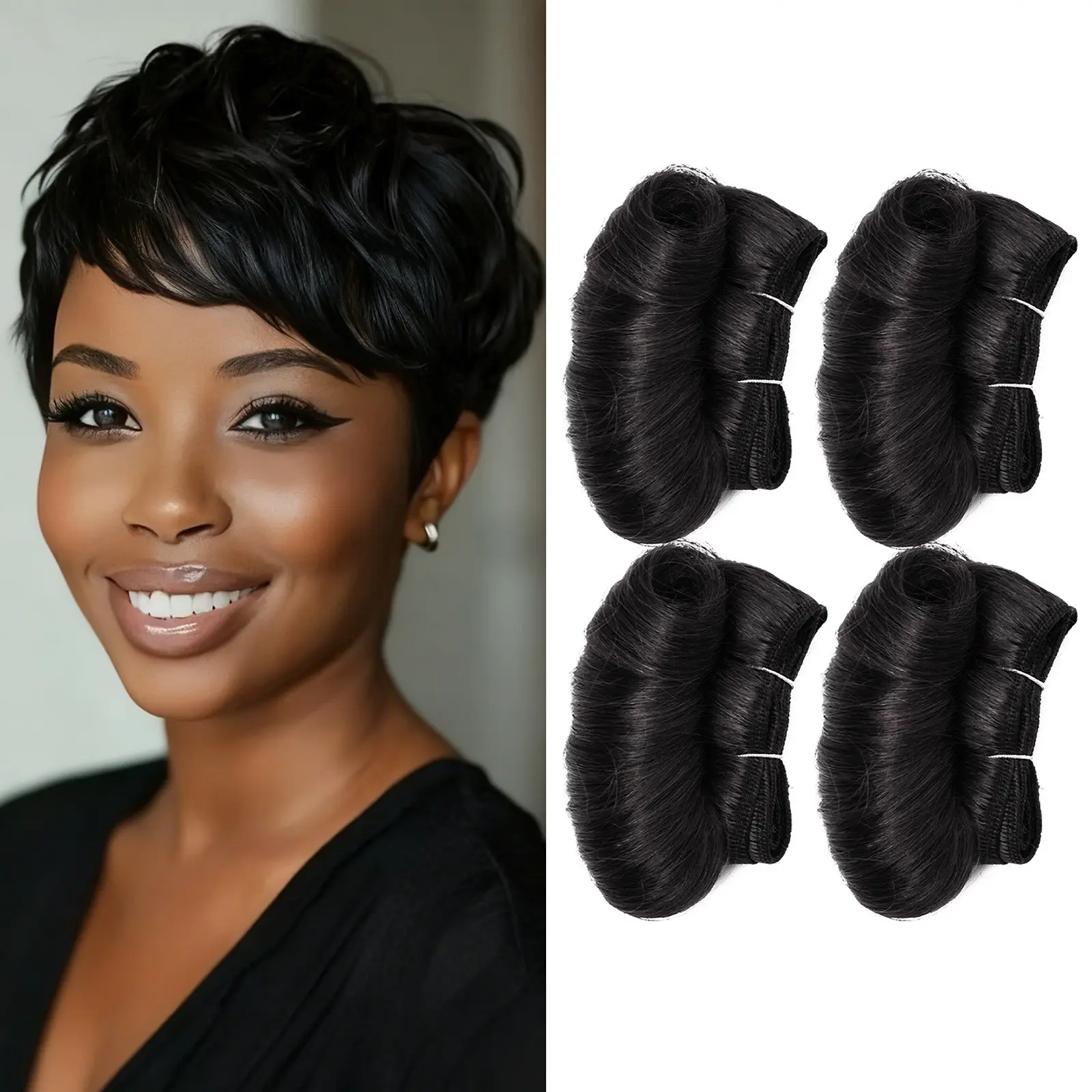 Curly Hair Bundles Indian Human Hair Weave Bundles 4Pcs/Lot Short Wavy Human Hair Extensions for Volume Easy Application