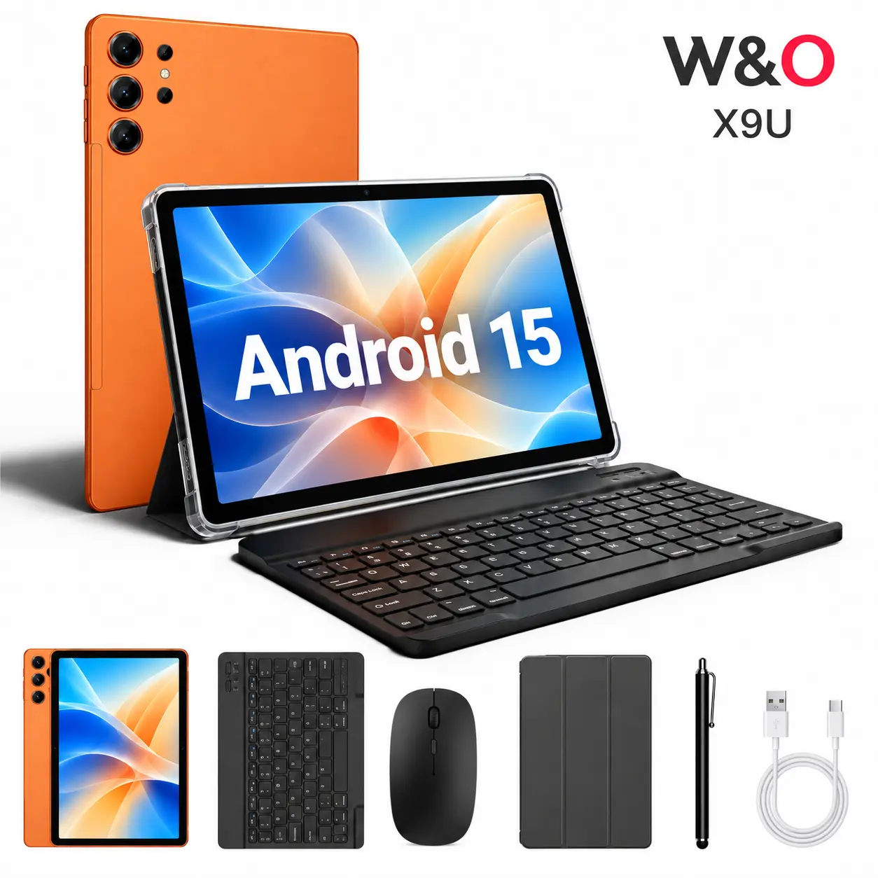 W&O X9U Android 15 Tablet, 11" Display, Big Storage, 10000mAh Battery, 5G Network, GPS, Keyboard Mouse Stylus Bundle for Work, Study, Streaming & Travel