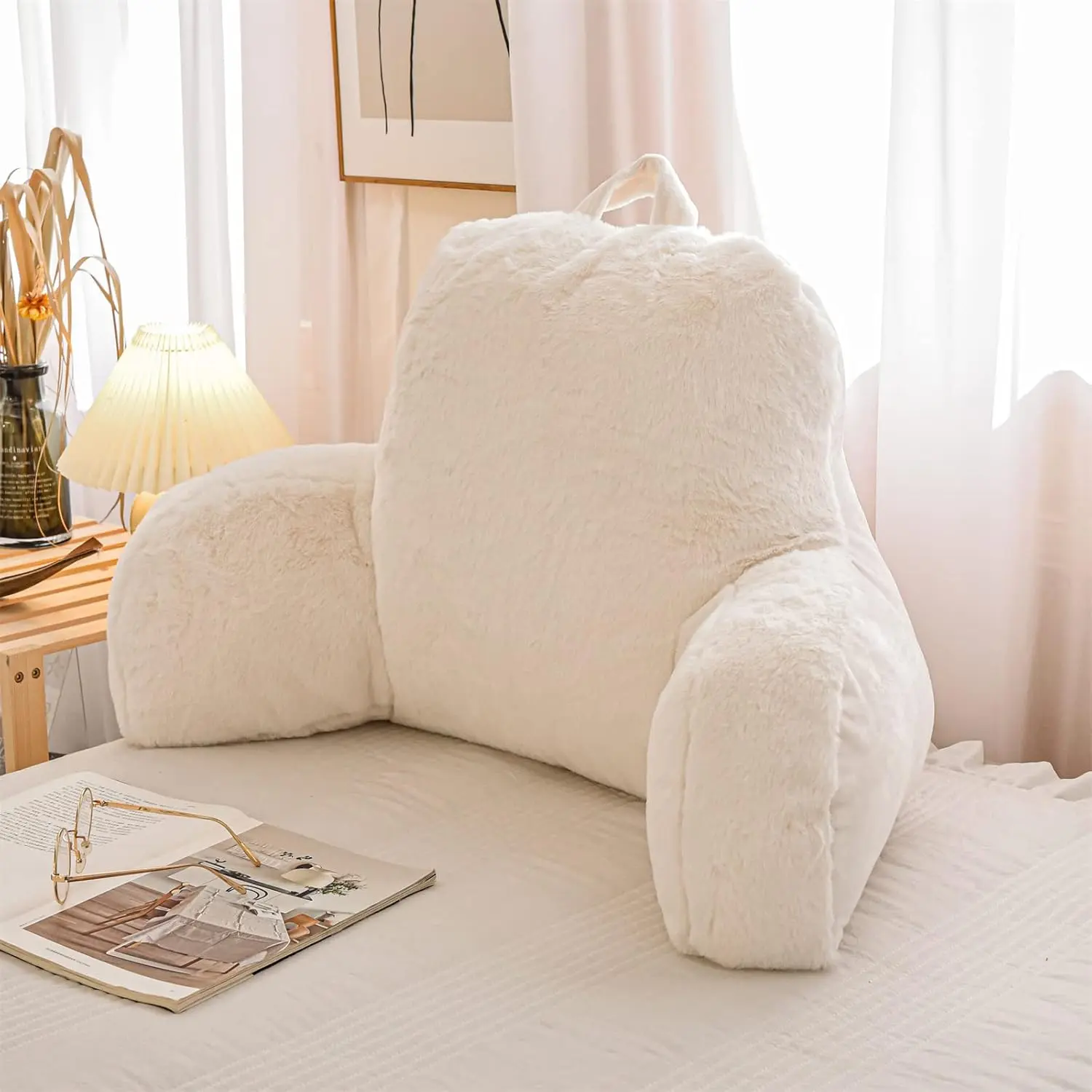 Fux  Reding Pillow Bed Wedge Lrge dult  Bckrest with rms Bck Support for Sitting Up in Bed/Couch for Bedrest,