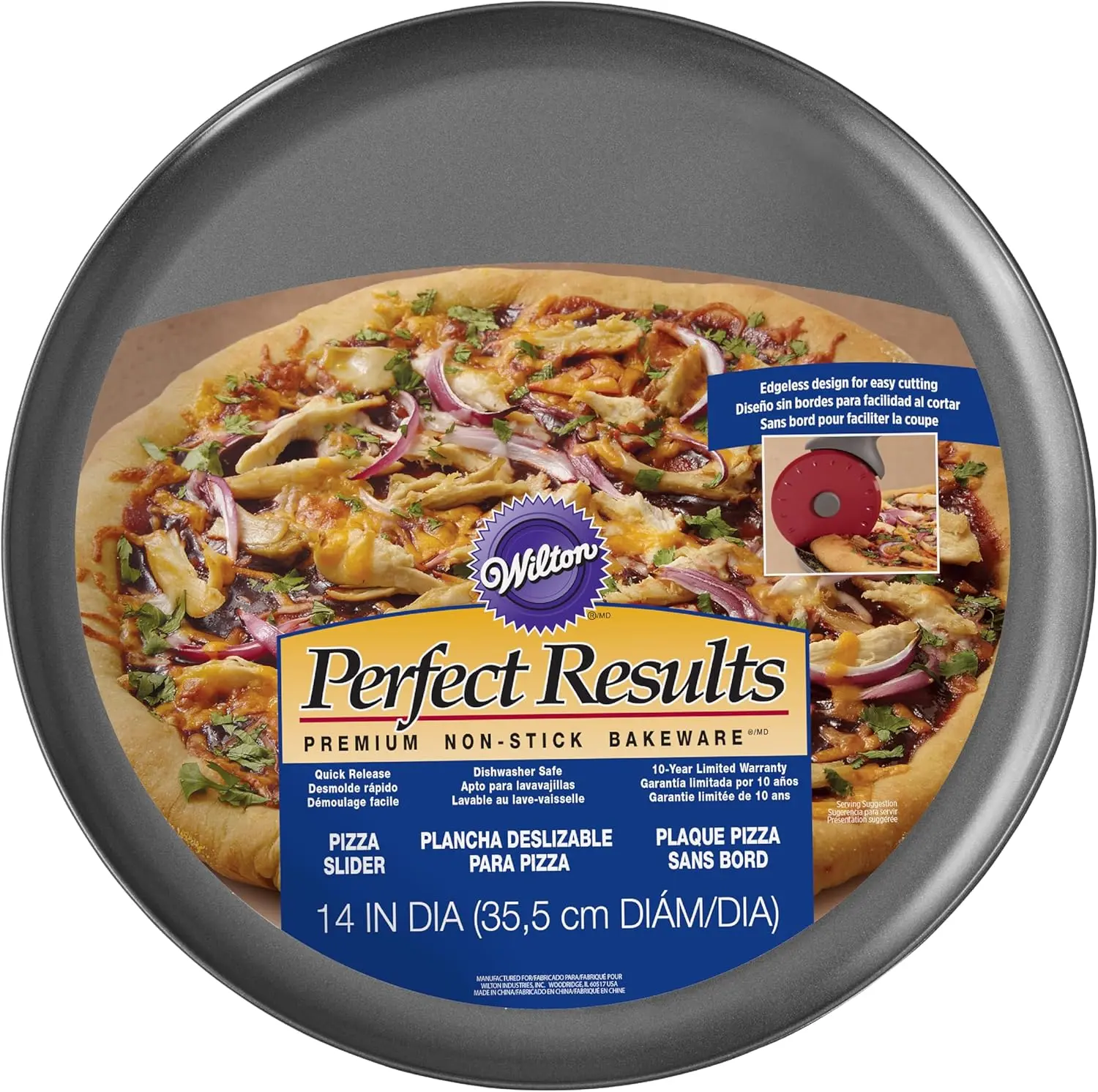 Wilton Perfect Results Premium Non-Stick Pizza Pan, Non-Stick Bakeware, Steel, 14-Inch.
