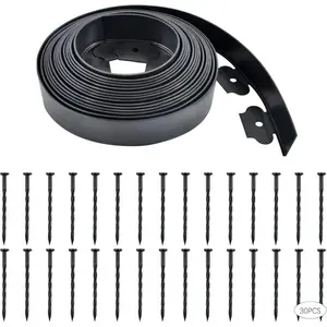 Black Outdoor Garden Edging, 60ft x 2in Landscape Edging with 54 Spikes for Lawn, 2in Tall
