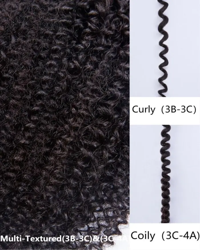 Hergivenhair 3-in-1 Kinky Curly Half Wig, Versatile Human Hair Drawstring Ponytail for Natural Hair with 3B-4A Multi-Texture, Human Hair Wig