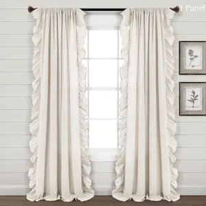 Lush Decor Faux Linen Ruffle Single Window Curtain Panel -Sold Individually, 54 x 84/95 Inch, Off-White/Linen/Light Gray, 5" Ruffle, Cotton Blend, No Lining, Shabby Chic Style for Home Decor