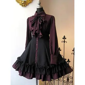 Vintage Bow Lace-Up Medieval Court Style Dress — Elegant Layered Ruffles, Palace Lolita Dress, Victorian Princess, Gothic Dresses