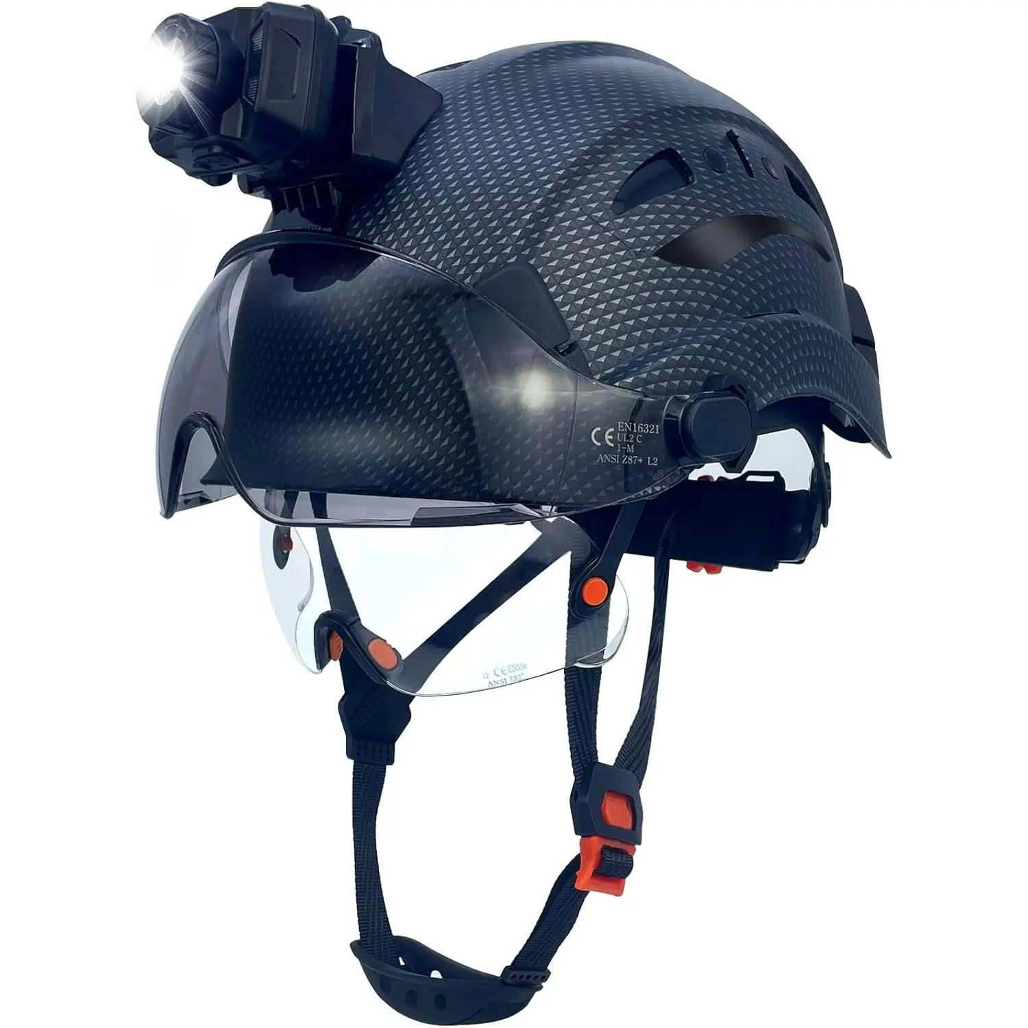 Vented Cap Style Safety Helmet with Integrated Headlight and Visor, 6-Point Suspension System for a Secure Fit, Adjustable Suspension System, Impact Absorption, Lightweight Build, Work Safety Equipment, Abs Plastic, Ventilated Cap, Construction