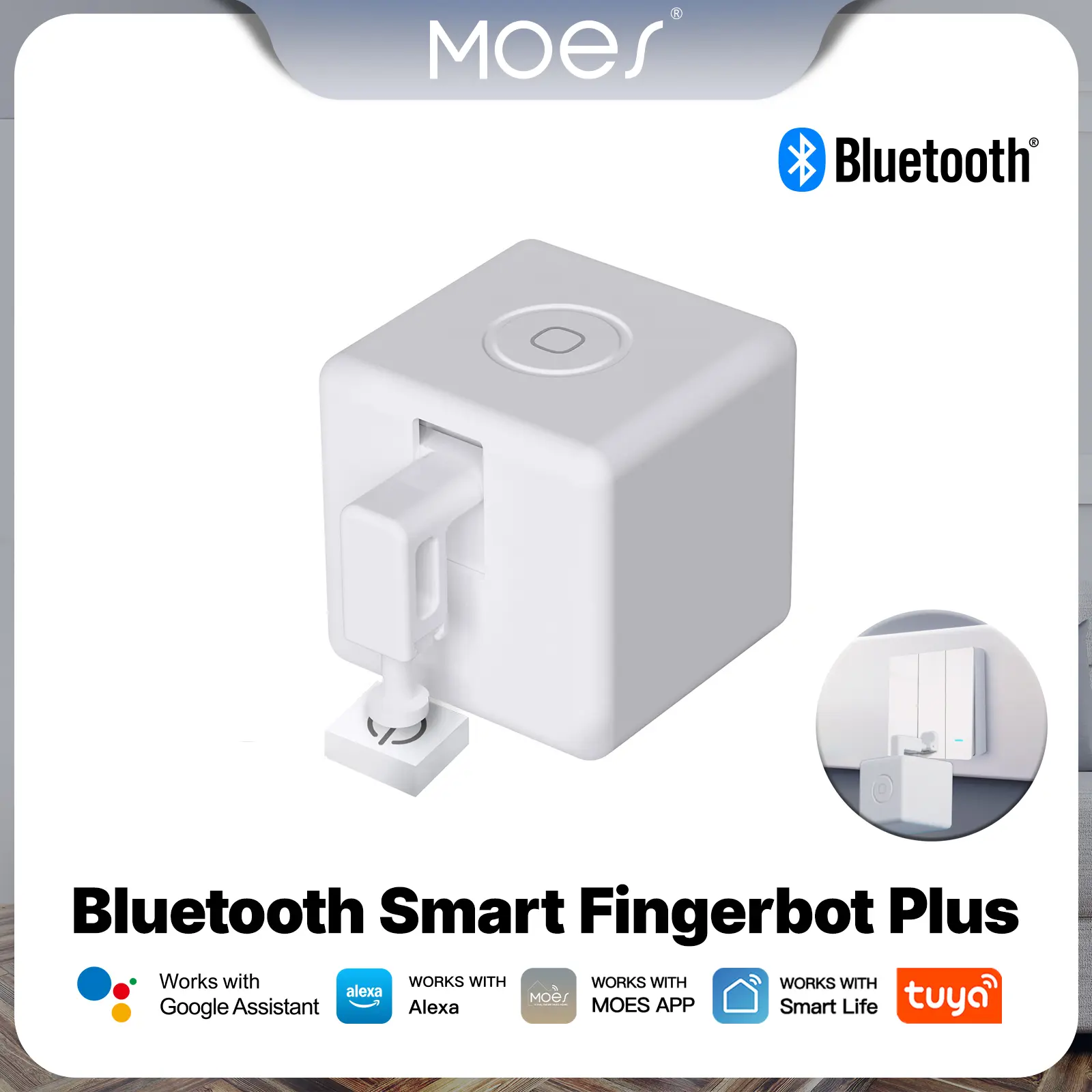MOES Fingerbot Plus Wireless Multifunctional Smart Home Button Pusher, Touch Control Upgrade, No-Wiring Light Switch, Batteries/Cells-Powered, Smart Life App Compatible, Alexa & Google Home Ready via MOES Tuya Bluetooth Hub, Timer Control, Add-On Sticker