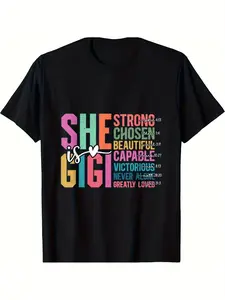 Women's & Unisex "She Is Gigi Christian" T-Shirt - 100% Retro Faith Apparel with Verse Design - Short-Sleeve Top for Grandma, Mother's Day, Christmas Gift - Classic Black, All-Season Fit 220G