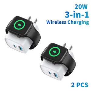 20W Apple Watch Charger, 3-in-1 Fast Charger, Magnetic Wireless Charging and Dual-Port PD Charger, Suitable for iWatch Ultra/9/8/7/6/SE, iPhone 17 16 15 Pro Max, iPad, AirPods, Galaxy Series, etc.