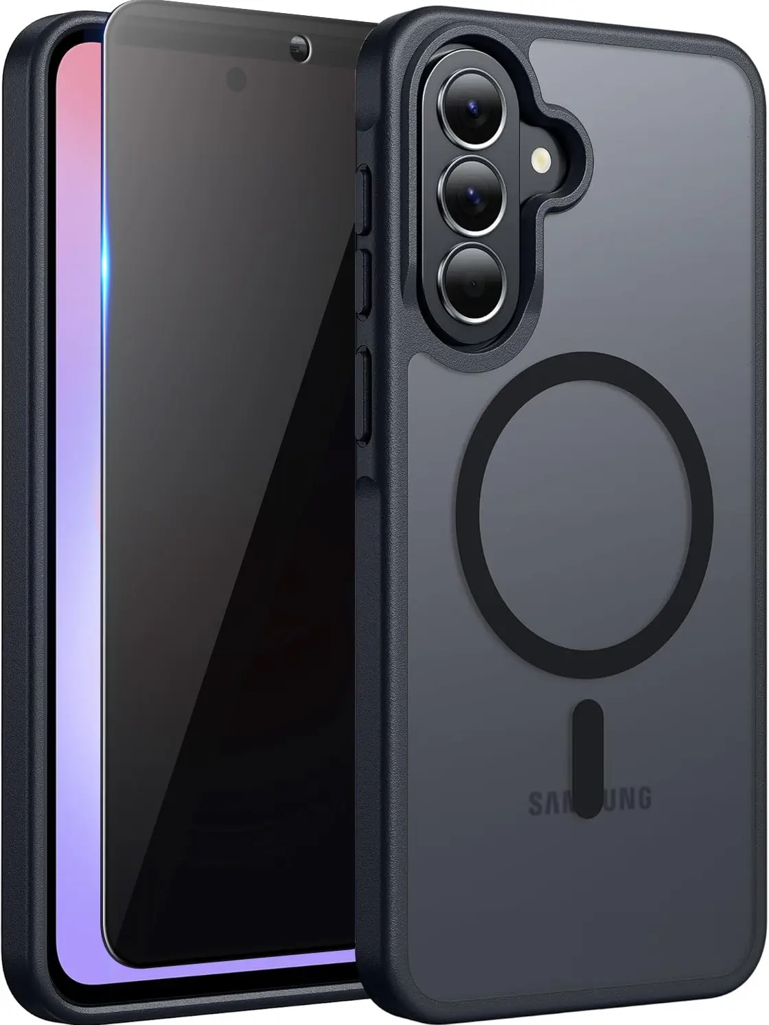 Magnetic for Samsung Galaxy A37/A36 5G Case Matte, with Privacy Tempered Screen Protector,  A37&A36 5G  Phone Case Compatible with MagSafe Frosted Translucent Shockproof Anti-Scratch Slim Fit Case Military Grade Protection (Black)