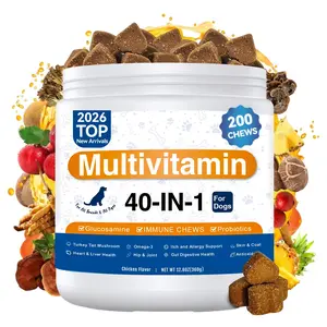 40-in-1 Dog Vitamins and Supplements with Probiotics, Omega-3, Glucosamine, Multivitamin - Skin & Coat, Heart, Joint, Brain, Eyes, Immune Support - All-in-One Daily Vitamins (Chicken,200 count)