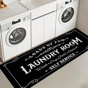 1 Pc Black Background Laundry Room Rug Soft And Comfortable Long Strip Carpet Printed Mat Anti Slip Floor Mat Suitable For Kitchen Living Room Bedroom Sink Laundry Room Decoration Carpet Mat Household Items