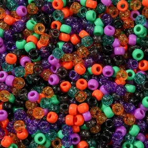 1000 count Pony Beads 6 * 9mm Large Plastic Bead Halloween Style Beads for Hair Braiding Bracelets Making (Green&&Orange&Black)