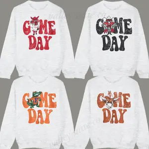 Retro Game Day Crewneck Sweatshirt – Unisex Vintage-Style Pullover, Ash Cotton for Sports Fans & Casual Wear, Custom Your Football Mascot