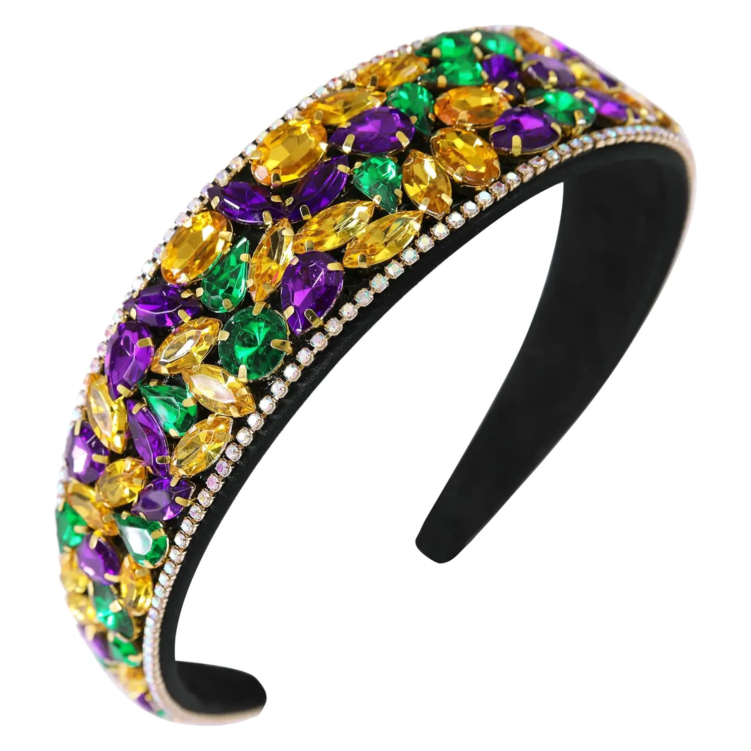 Colorful Rhinestone Headband Mardi Gras Headbands for Women Gilrs Gifts Sparkly Bling Crystal Diamond Hairband Padded Wide Jeweled Hair Hoop Glitter Hair Accessories