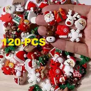 120Pcs 3D Mixed Colorful Festive Christmas Resin Charms DIY Accessories Set Cute Assorted Santa, Reindeer, Tree, Snowflake Embellishments for DIY Crafts XMAS Scrapbooking, Holiday Decorations Jewelry Making Supplies for Creative Gifts and Projects