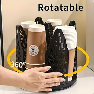 Rotating Paper Cup Holder, Disposable Coffee Cup Dispenser, Storage Box with 4 Removable Compartments, Ideal for Countertop, Kitchen, Coffee Station, Bathroom
