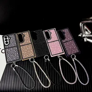 Pearl drop-shaped phone case with a bracelet, hard PC back plate protective phone cover suitable for Samsung Galaxy Z Fold7, Z Fold6, Z Fold5, Protector Protection