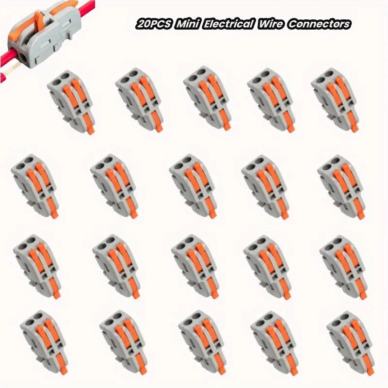 20Pcs Nylon Lever Wire Connectors - 1-in-2-Out Pure Copper Butt Terminal Blocks for 0.2-2.5mm² Wires, Flame Retardant, Quick Wiring, Reusable DIY Splicing (4/6/8/9/10 Way) for Home Improvement, Home Appliances, Electrical Equipment, Lever Wire Connector