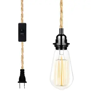 Industrial 15ft Pendant Light Cord - Plug in Hanging Light Fixture, Farmhouse Pendant Lamp Cord with Switch for Kitchen Island Bedroom Living Room