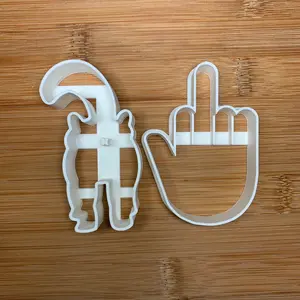 Middle Finger and Cat Butt Cookie Cutter Set Plastic Printed Tin