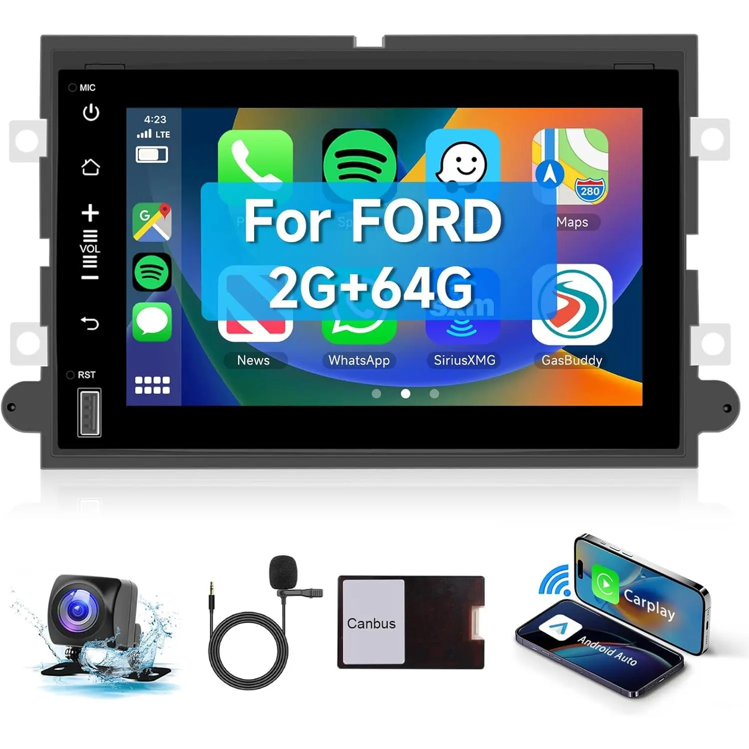 RIMOODY 2+64G Android 15 Automotive DVR Car Radio Stereo for Ford F150/F250/F350 2004-2014, 7in 1080P CarPlay Touchscreen, Wireless CarPlay & Android Auto, Bluetooth, GPS, HiFi, SWC, WiFi, HD Backup Camera, Father's Day Gift
