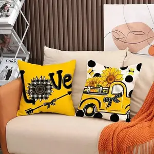 1 piece, Little Bumblebee letter combination pillow (with insert), 18-inch square, cute design, sofa decoration
