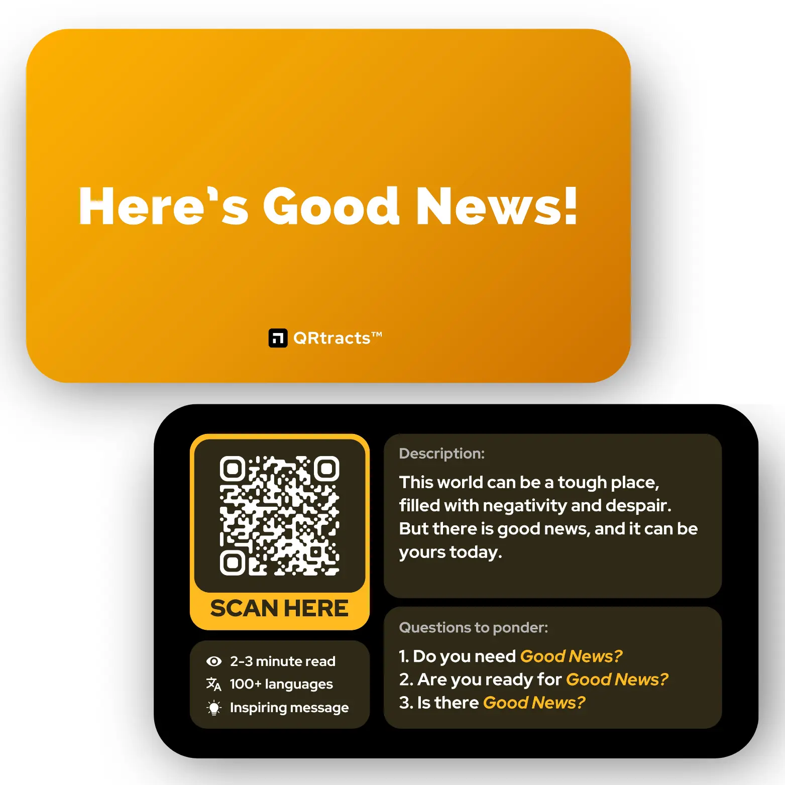Good News - QR Code Gospel Tracts (Vivid Card Design) – [Pack of 50] Digital Gospel Cards for Christian Evangelism and Spreading the Gospel of the Lord God Jesus Christ – Evangelism Tool for Believers, Outreach, Ministry, Church