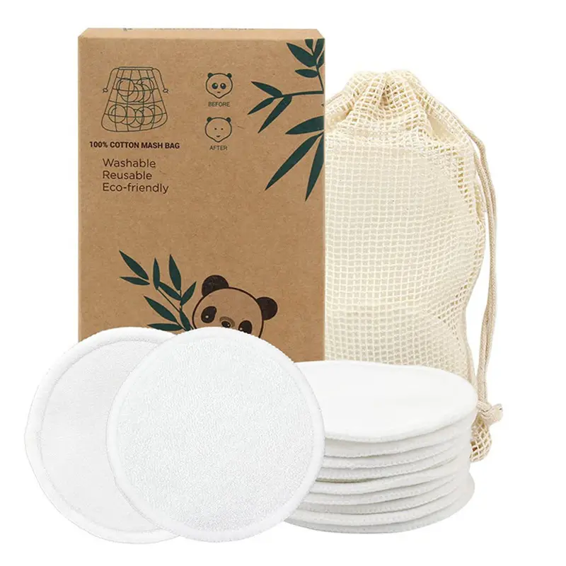 [Back to School]20 pcs Reusable Organic Bamboo Cotton Makeup Remover Pads, Washable Bamboo Fiber Face Cleansing Pads, Gentle for Sensitive Skin, Eye & Lip Makeup Removal Eco Friendly Cotton Rounds -MM1
