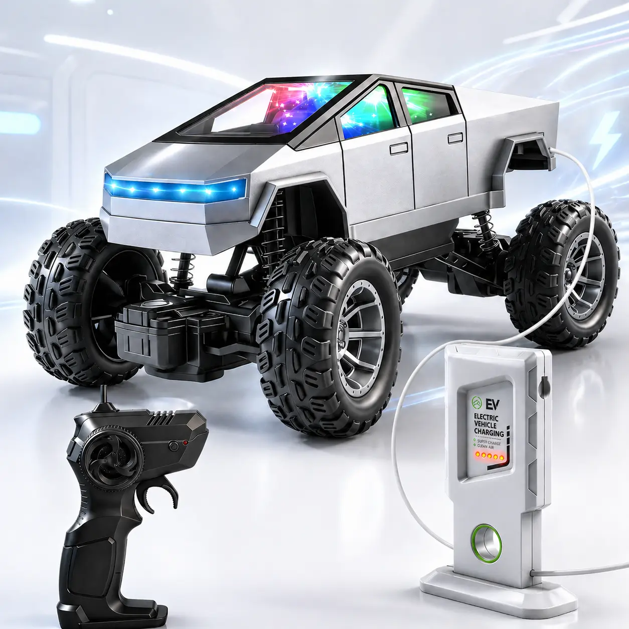 2.4GHz Cyber RC Truck for Kids, 4WD Rechargeable All Terrain Remote Control Monster Car with LED Lights Rc Stunt Car