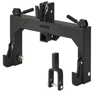 Heavy-Duty 3-Point Quick Hitch Adapter with 2" Receiver – Reinforced Rib – Tractor Towing Attachment – Durable Metal – Powder-Coated Black