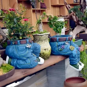 Denim Jeans Shaped Resin Flowerpot Statue, 1pc Decorative Art for Indoors & Outdoors, Ideal for Succulents & Small Plants, Gardening Essentials