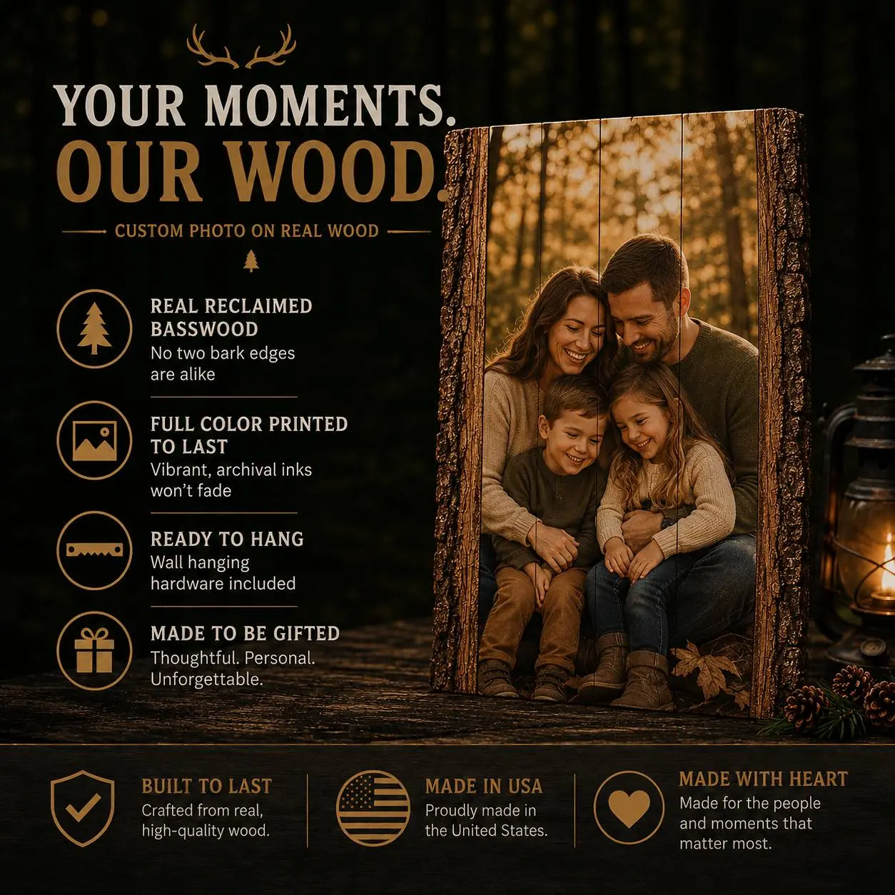 Personalized Custom Photo & Text Wood Sign for Any Occasion | Live Edge Plaque with YOUR Picture or Engraved Message Printed Edge-to-Edge | Gift for Mom, Dad, Couple, Family, Friend, Loved One