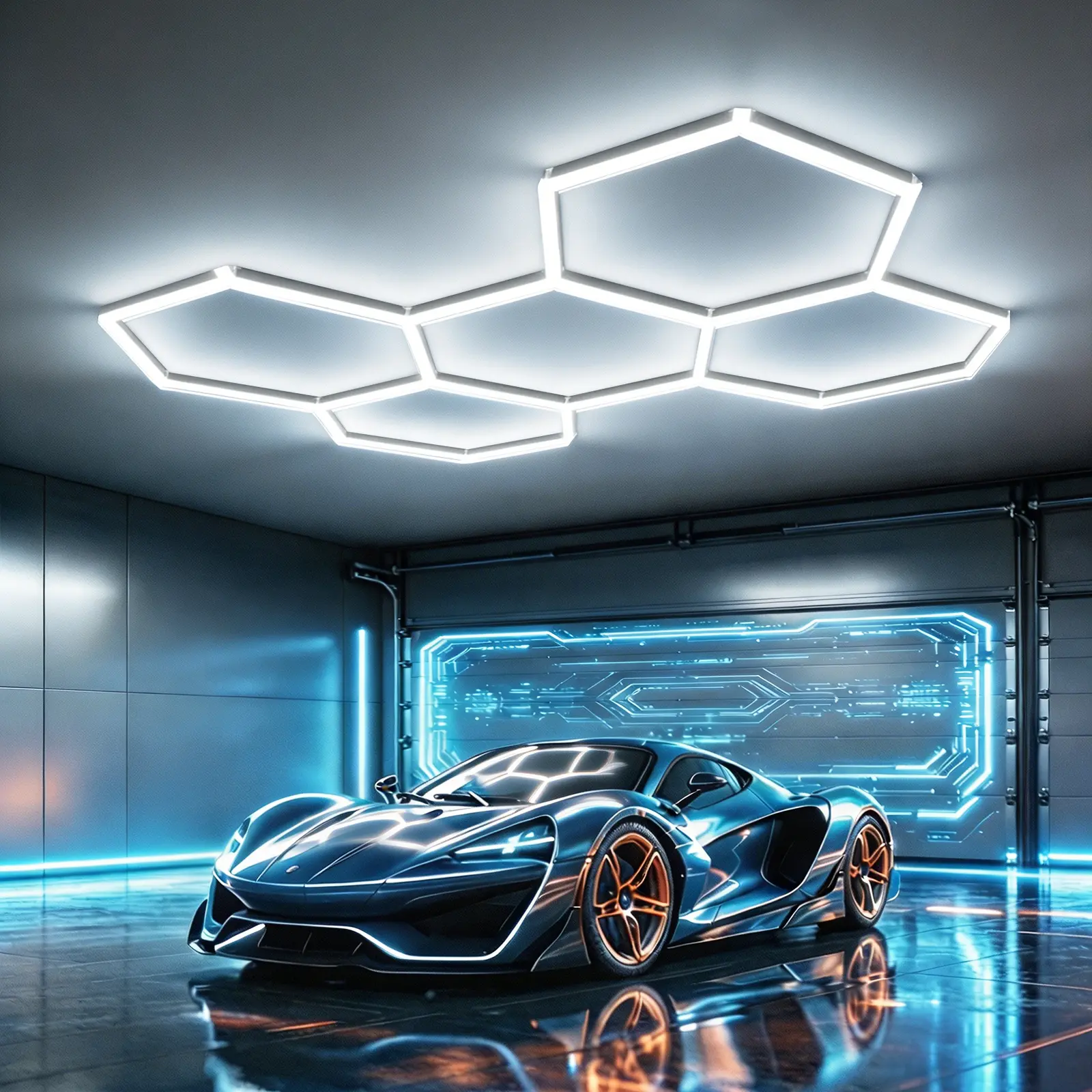 AHAWILL Hexagon Garage Light, 168W 6500K Super Bright Honeycomb LED Ceiling Light, DIY Hex Lights for Warehouse Workshop Gym Barbershop Car Detailing Auto Beauty